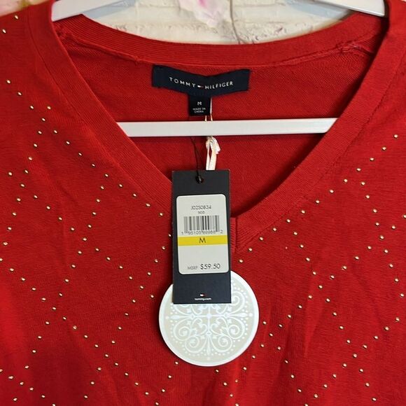 NWT WOMENS M TOMMY HILFIGER SILVER DIAMOND EMBELLISH HOLIDAY RIBBED LONG SLEEVE - Picture 5 of 10